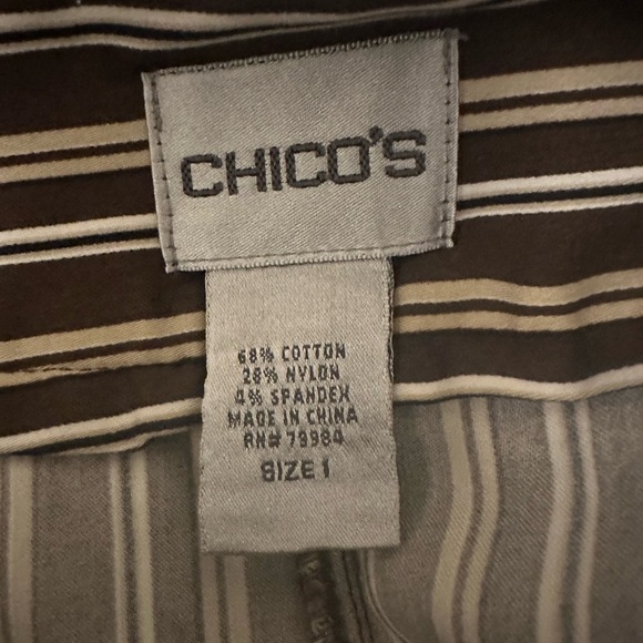 Chico’s Size M Womens Pants Striped Wide Leg Cropped Brown Tan Ivory - Picture 3 of 5